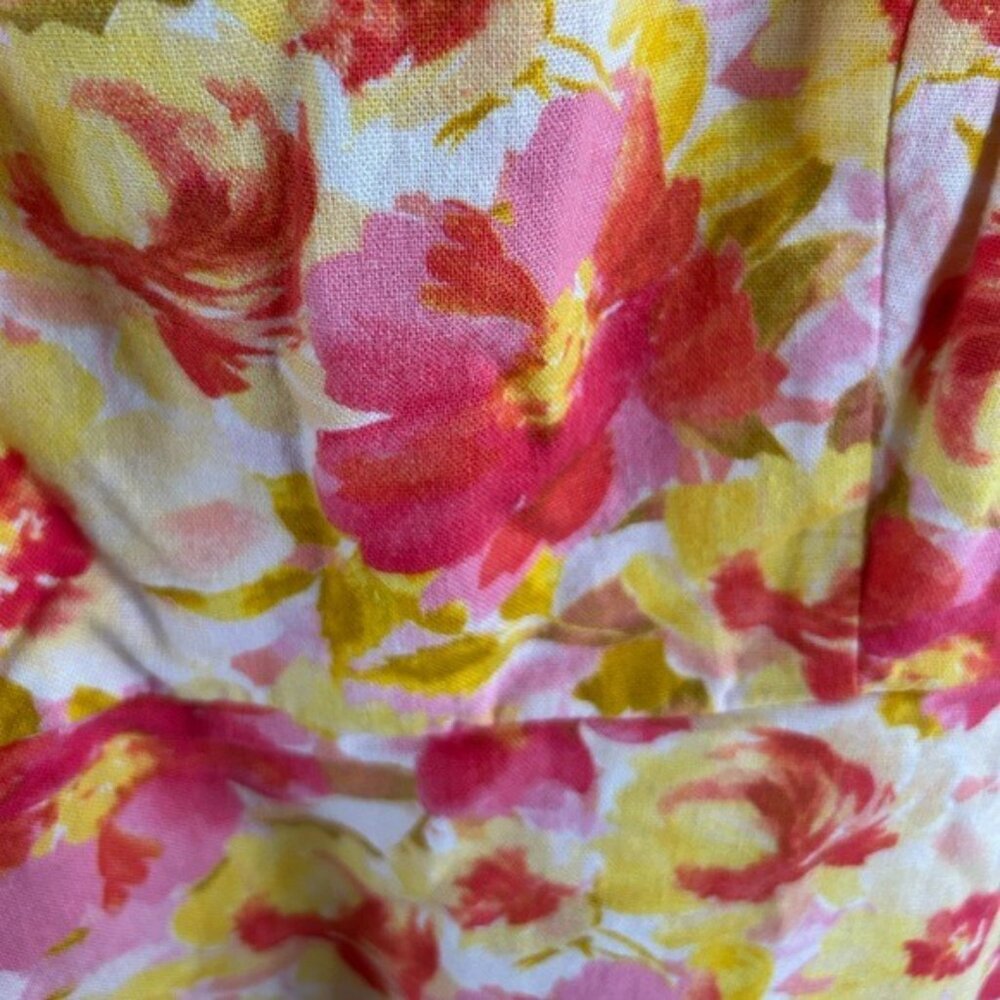 Old Navy Sz Small Yellow Pink Floral Mini Dress Tie Straps Linen Blend Pockets - Picture 7 of 15